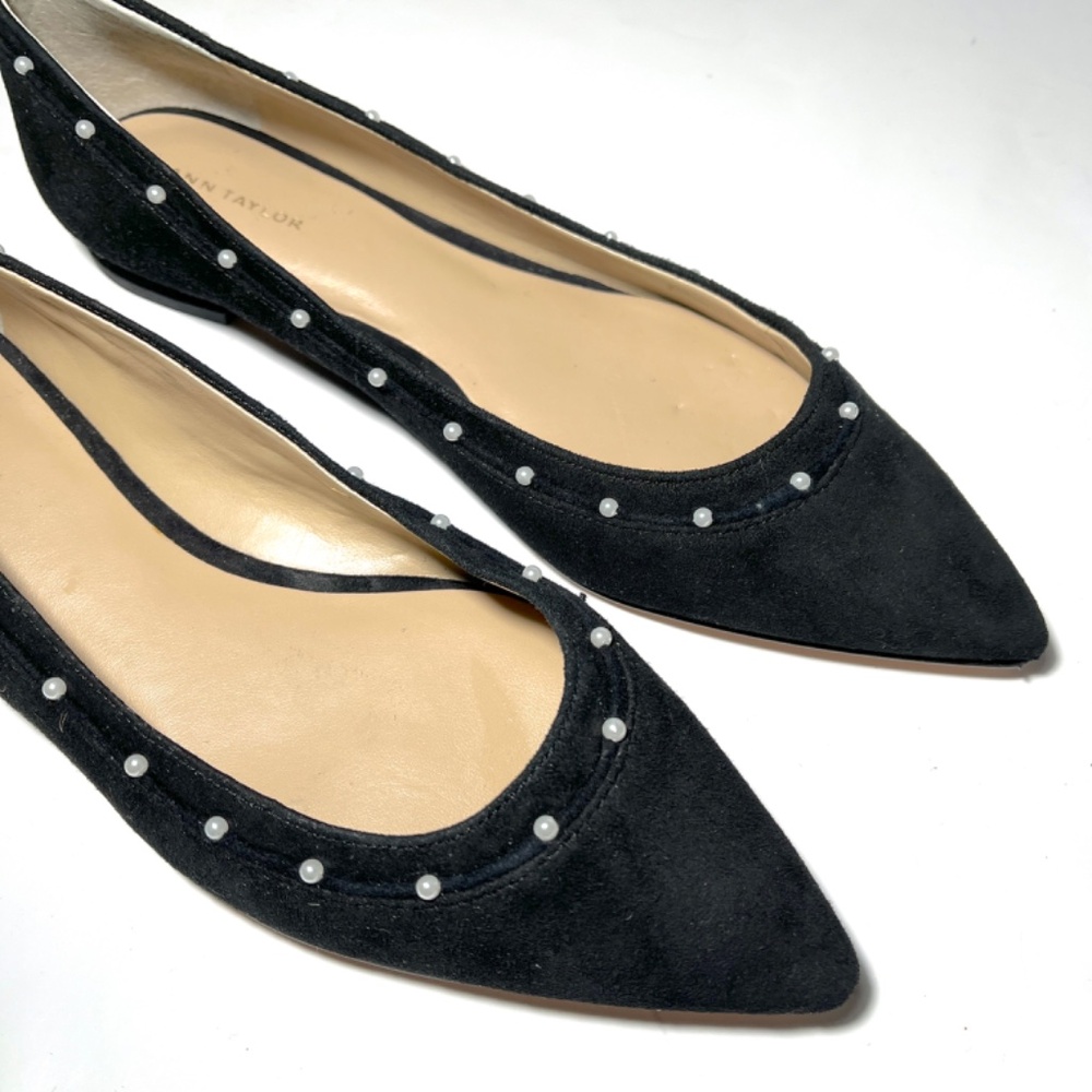 Ann Taylor Flats Black Suede with Pearl Trim - Picture 4 of 9